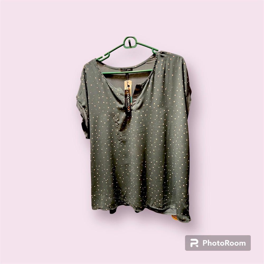 Papermoon green blouse with knit sleeves